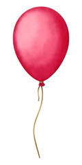 Watercolor style red balloon on transparent background.