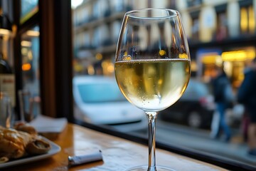 Obraz premium White Wine Glass, City Street View
