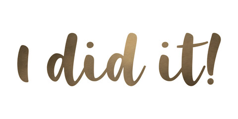 Golden 'i did it!' script on a transparent background.