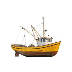 Naklejka premium Weathered Yellow Fishing Trawler at Rest