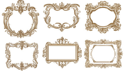 Elegant Vintage Hand Drawn Gold Vignette Frames Set