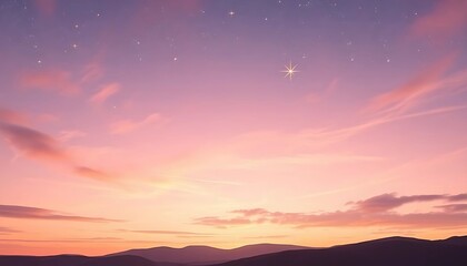 A dreamlike sky dotted with pastel clouds and twinkling stars. Vibrant sunset A beautiful pink cloud creates a magical ambiance during a peaceful sunset. - 1