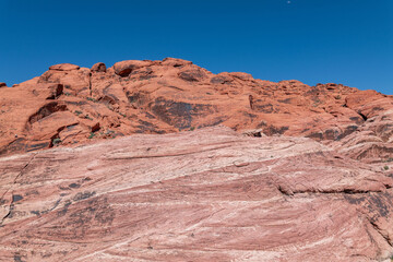 Aztec Sandstone(Jurassic) geological formation.  weathering. Scenic Loop Dr, Red Rock Canyon National Conservation Area, Las Vegas, Clark County, Nevada. Mojave Desert. 
