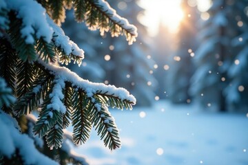 Snowflakes dance around pine trunks in a frosty veil, nature, snow, frozen