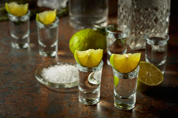 Mexican tequila with lime and sea salt.