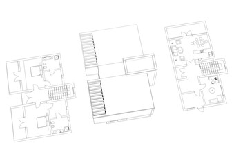 Architectural sketch of modern house building 3d illustration