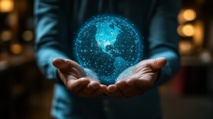 Fototapeta premium A businessman managing a worldwide network connection through social networking and customer data analytics