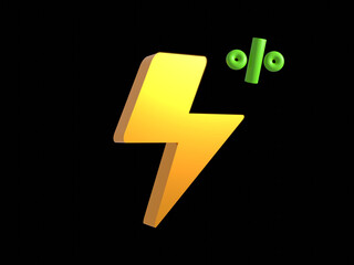 Green 3D battery, lightning. Concept of full charge. Horizontal vector poster with a place for text
