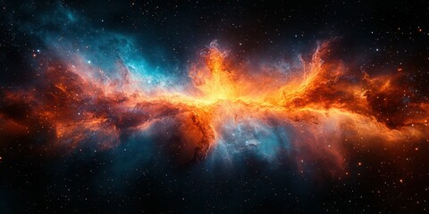 Fototapeta premium Colorful nebula expands in deep space showcasing vibrant orange and blue hues during cosmic event