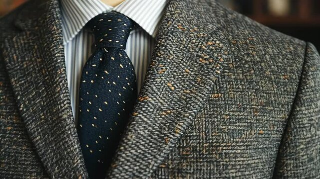 Elegant Men's Tweed Jacket and Tie Detail