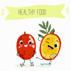 Red plum berry fruit. Natural vitamin antioxidant detox food collection. Vector hand drawn illistration.