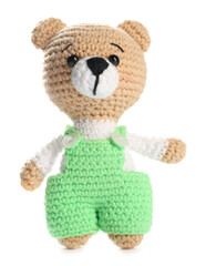 Cute knitted toy bear isolated on white