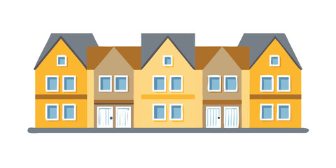 Fototapeta premium Yellow townhouses with brown roofs in flat vector style