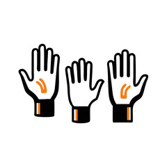 Obraz premium Raised hands in black gloves flat style