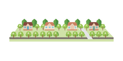 Top view of houses and roads in suburban neighborhood