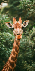 Obraz premium Close up of a giraffe amidst lush greenery in the wild