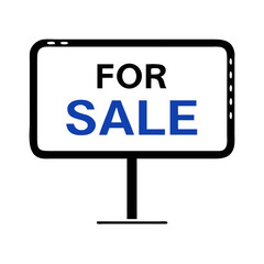 Obraz premium Real estate billboard with for sale message in blue text