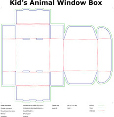 Kids Animal Window Box Packaging Design Template Diagram