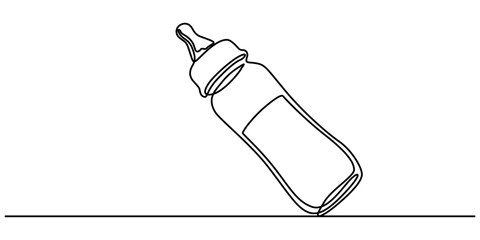 Continuous one line drawing of baby feeding bottle. Baby drink bottle with love outline vector illustration. Editable stroke, Continuous editable line drawing of baby bottle. Baby milk bottle icon in.
