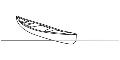 Single continuous line drawing canoe trails and rafting club with kayaking equipment, boat icon continuous one line drawing, Vector illustration of kayak canoe rowboat sailboat yacht isolated on white