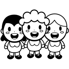 Minimal Kawaii Friends Vector Illustration on White Background