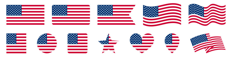 USA flag set, American flag vector icons, United States flag © Auguste Lange