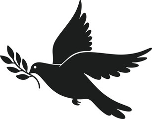 Dove Carrying Olive Branch Silhouette Vector – Peace and Unity Symbol Illustration