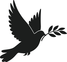 Flying Dove with Olive Branch Silhouette Vector – Peace Symbol Graphic Design