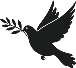 Flying Dove with Olive Branch Silhouette Vector – Symbol of Peace and Purity