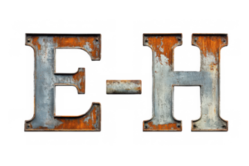 Rusty metal letters e h isolated on transparent background