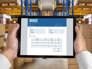Invoice on computer screen from accounting application. Computer program for financial and budget of corporate business. Snugly.