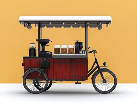 Minimalistic Coffee Cart Bicycle Illustration Modern Art - Powered by Adobe