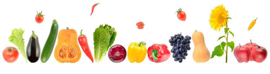 Collection of fresh fruits and vegetables isolated on white