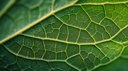 Close-up view of a vibrant green leaf's intricate vein structure.