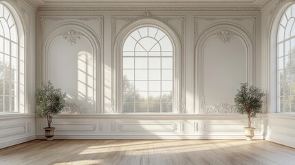 Obraz premium white wall,classic style mouldings,wooden floor empty room interior 3d render