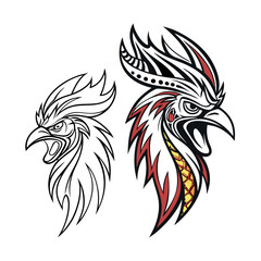 Obraz premium Set of 2 rooster head illustrations vector