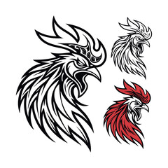 Fototapeta premium Set of 3 rooster head illustrations vector