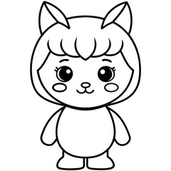 Minimal Kawaii Line Art Vector Illustration on White Background