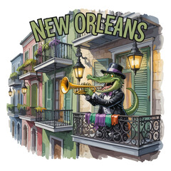 New Orleans Jazz Alligator Cartoon Design
