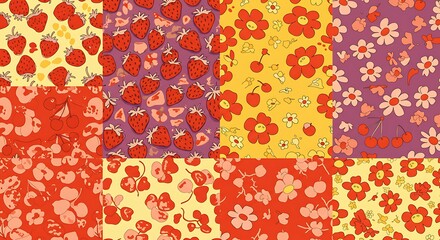 Vibrant Patchwork: Strawberry & Floral Delight AI Generated