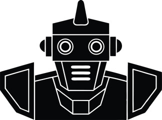 black and white cartoon illustration, black and white cartoon illustration of a man, black and white cartoon illustration of a robot, robot head silhouette vector icon.on white background.
