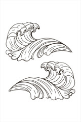 Naklejka premium Abstract Waves Line Art Set Black & White Decorative Elements.