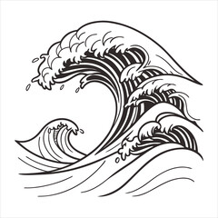 Abstract Waves Line Art Set Black & White Decorative Elements.