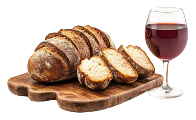 Bread and Wine (Eucharist) for Christian Communion - Isolated on White Background