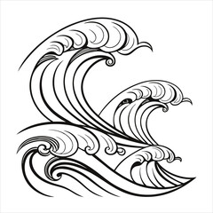 Abstract Waves Line Art Set Black & White Decorative Elements.