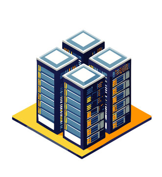 Isometric data center server racks for cloud computing infrastructure

