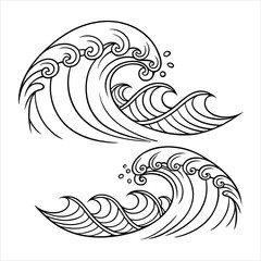 Abstract Waves Line Art Set Black & White Decorative Elements.