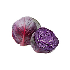 Fototapeta premium Fresh Red Cabbage, Whole and Halved, Isolated on Transparent background
