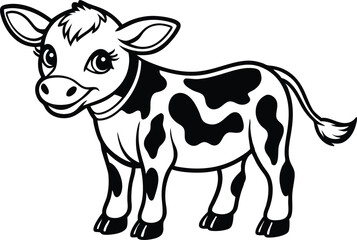 cute baby cow silhouette vector icon, black and white cow, cow cartoon isolated on white, vector illustration of a cow on white background.