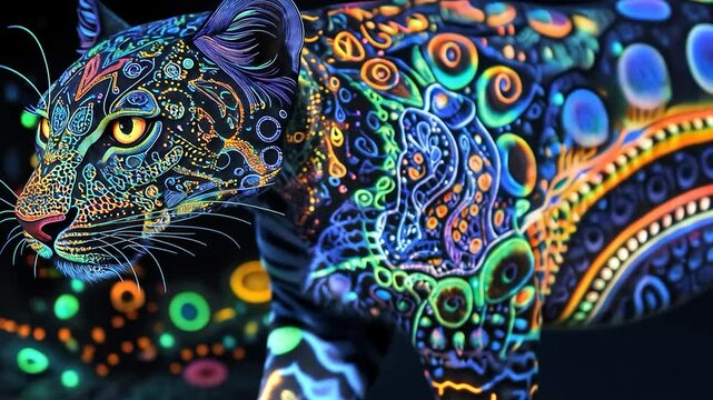 Neon Leopard in Abstract Pattern